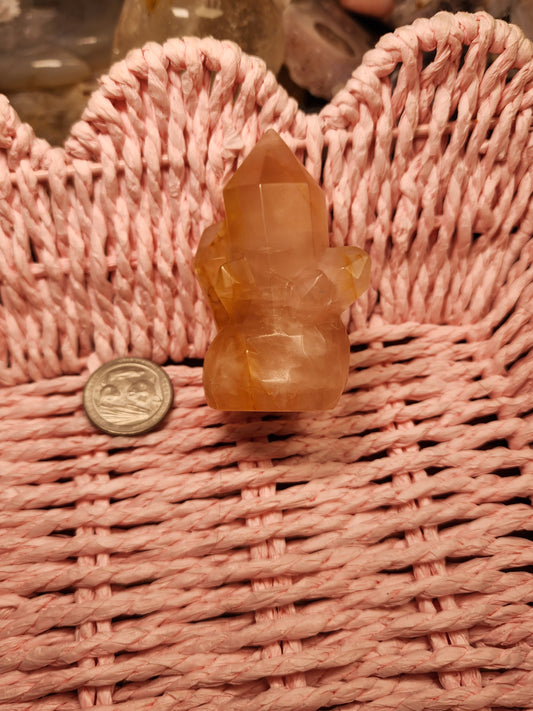 Rose Quartz With Golden Healer Crystal Cluster Carving