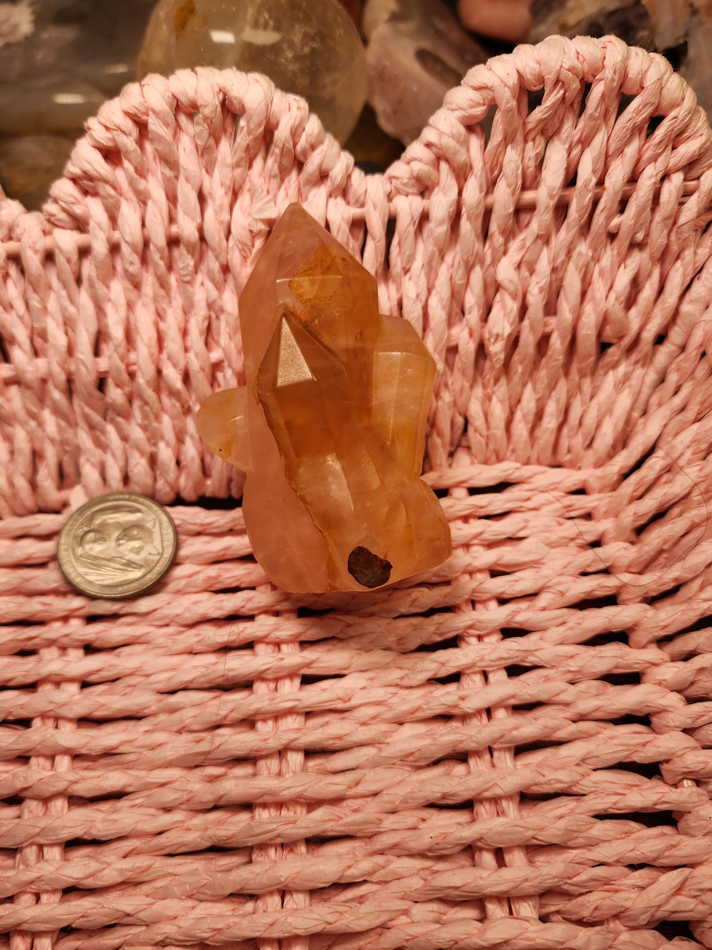Rose Quartz With Golden Healer Crystal Cluster Carving