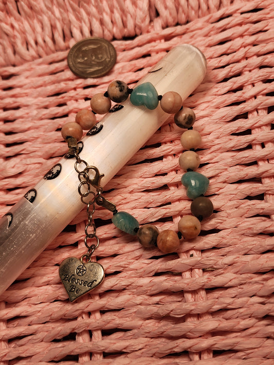 Amazonite & Pink Opal Blessed Be Bracelet