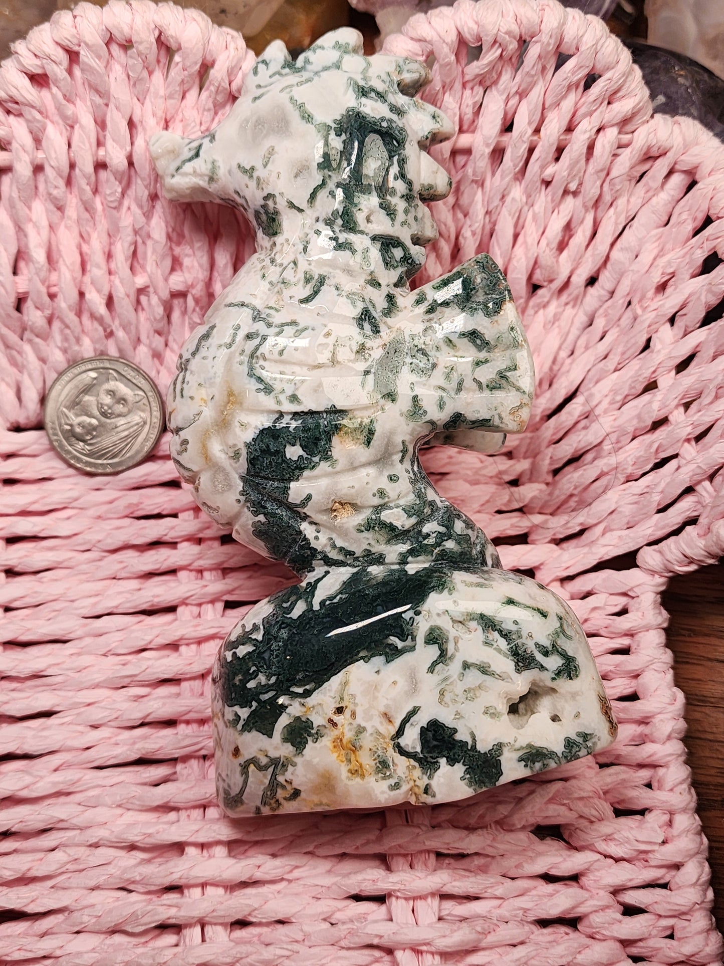 Moss Agate Druzy Seahorse