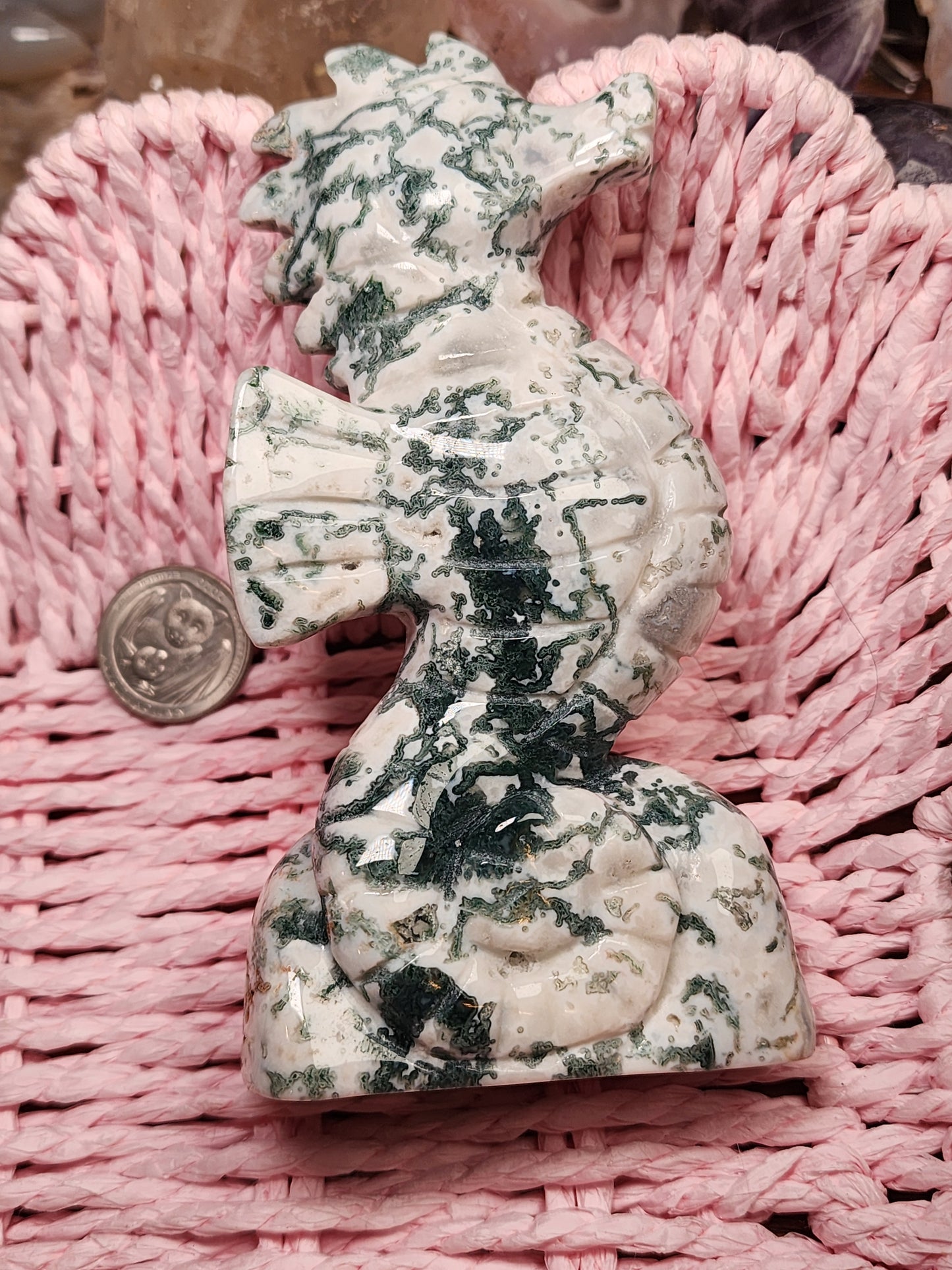 Moss Agate Druzy Seahorse