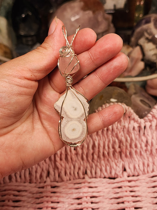 Rose Quartz & Quartz Double Eye Pendant