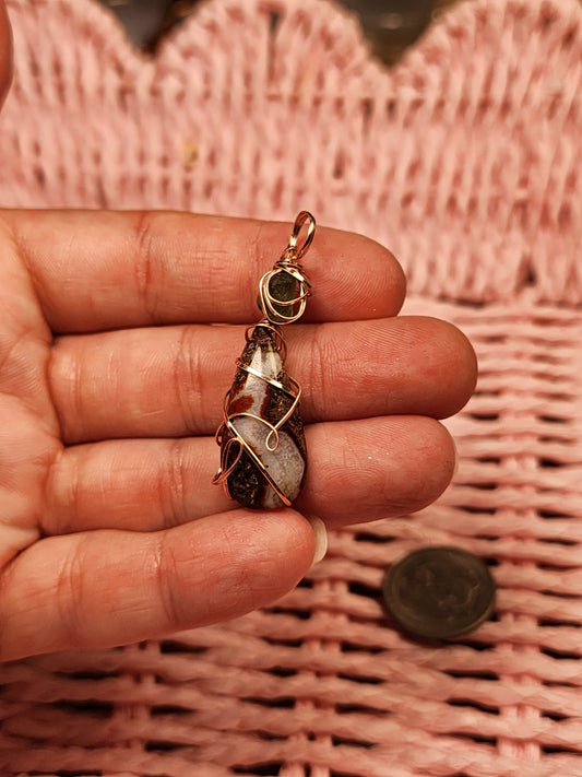 Moldavite & Mexican Agate Pendant