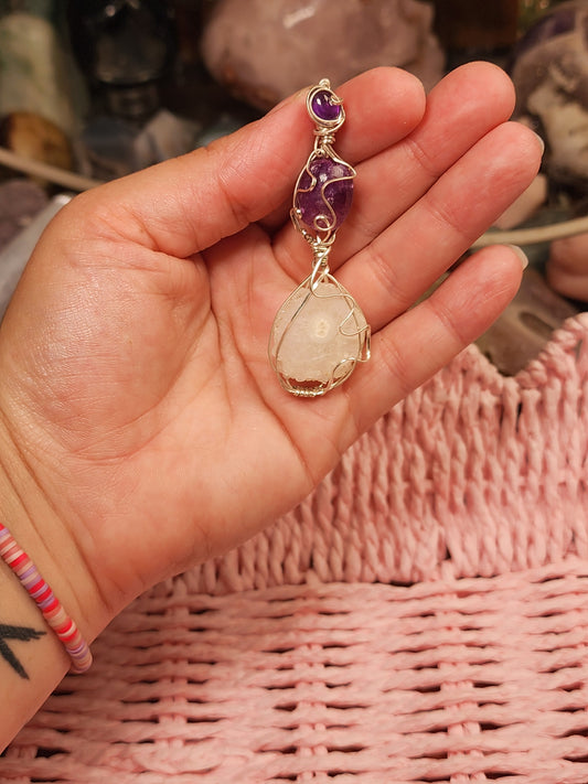 Amethyst & Quartz Eye Pendant