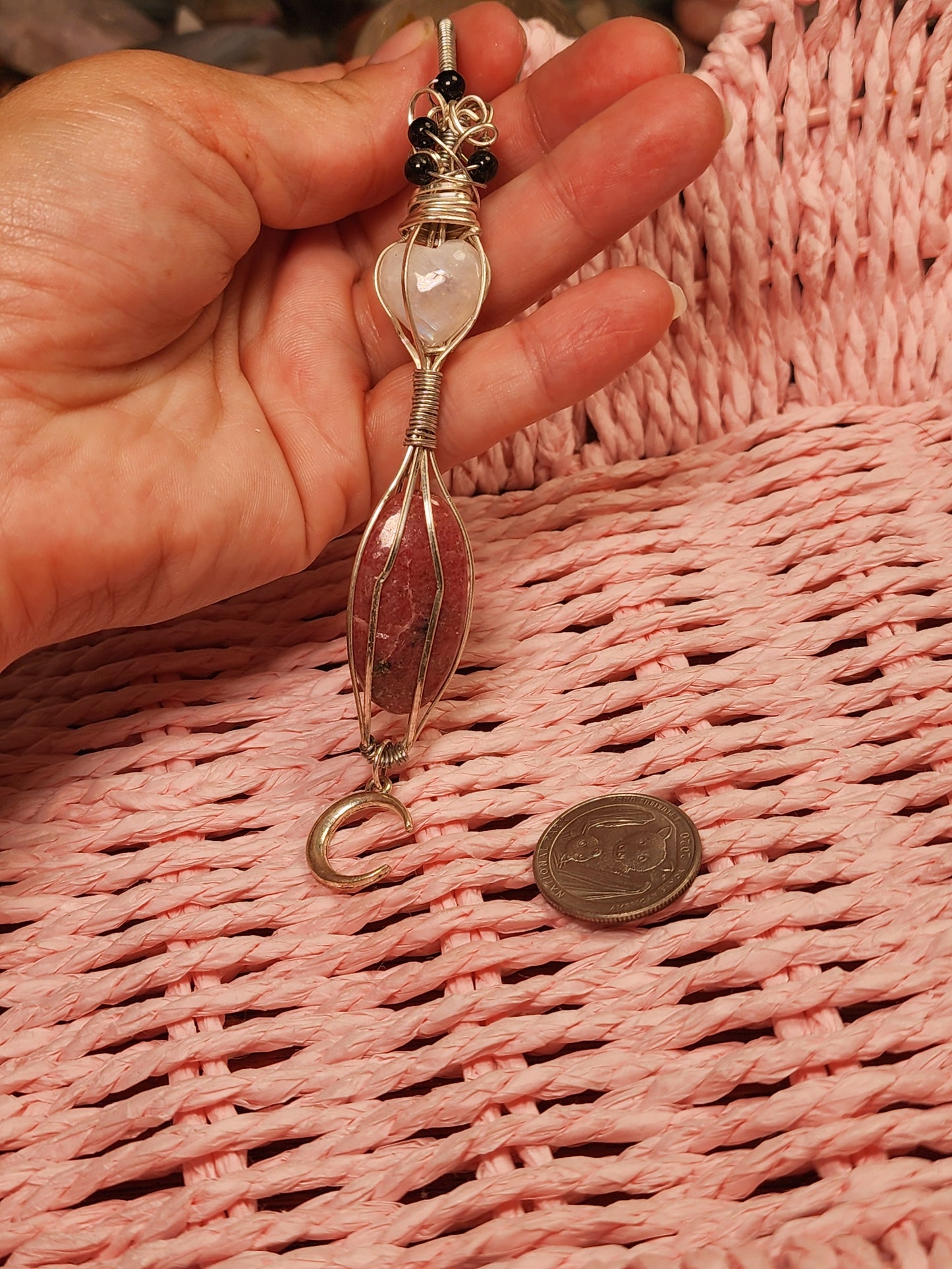 Pink Cobalton Calcite & Moonstone Pendant