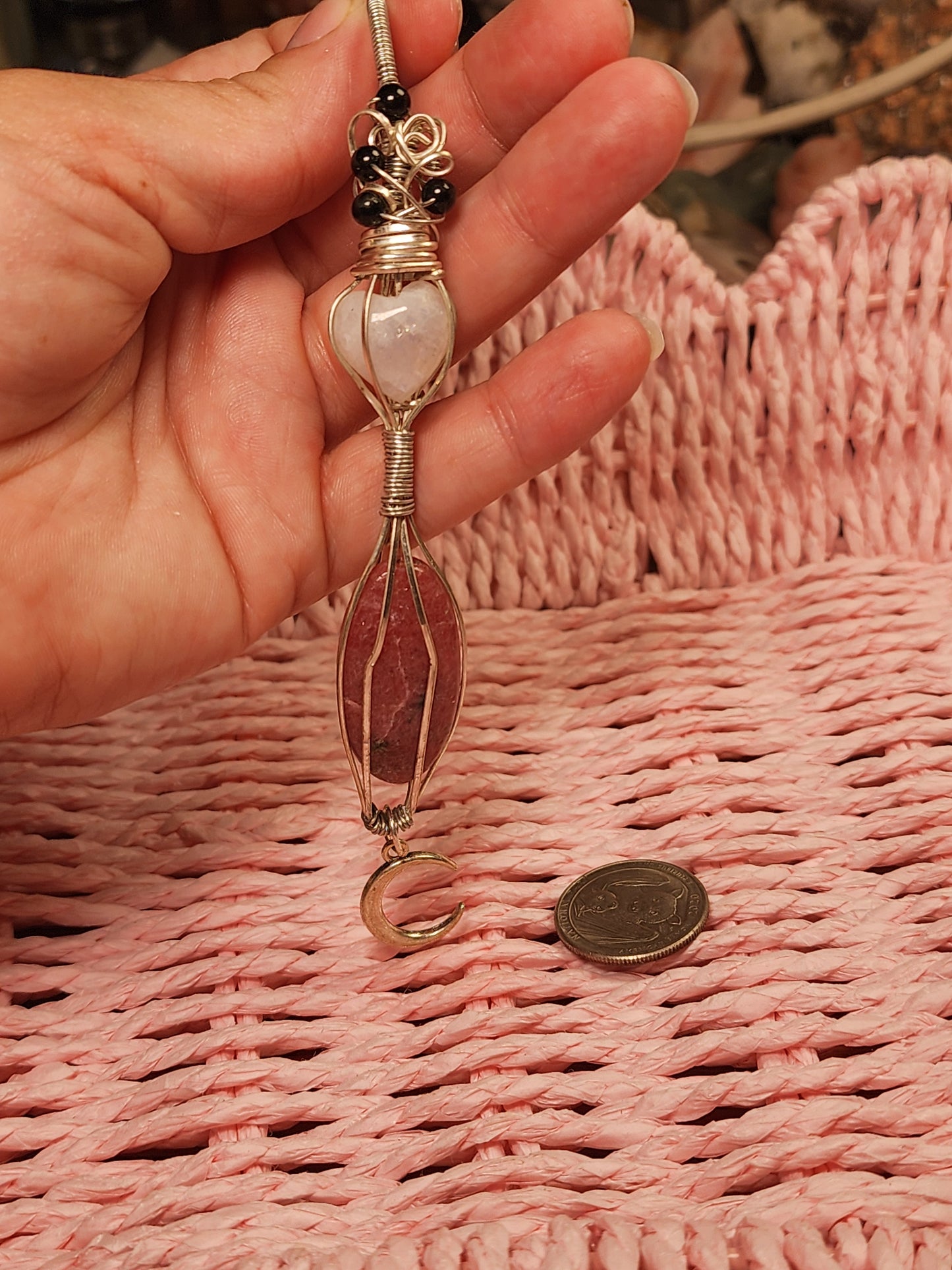 Pink Cobalton Calcite & Moonstone Pendant