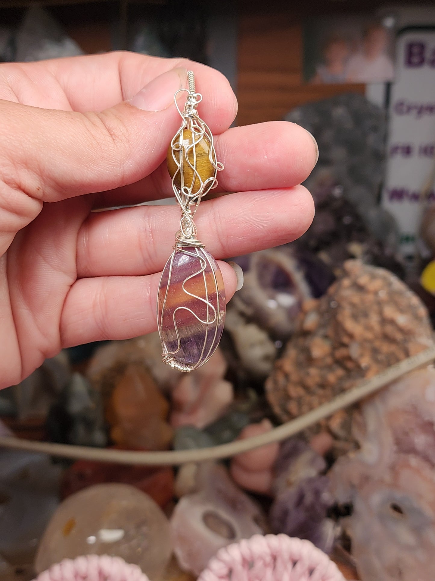 Rainbow Fluorite & Tigers Eye Pendant
