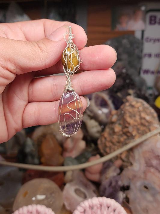 Rainbow Fluorite & Tigers Eye Pendant