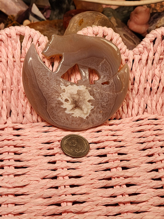 Agate Bear On A Moon Carving with druzy