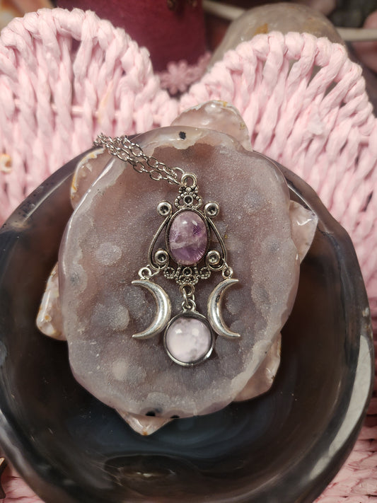 Amethyst Triple Moon Necklace