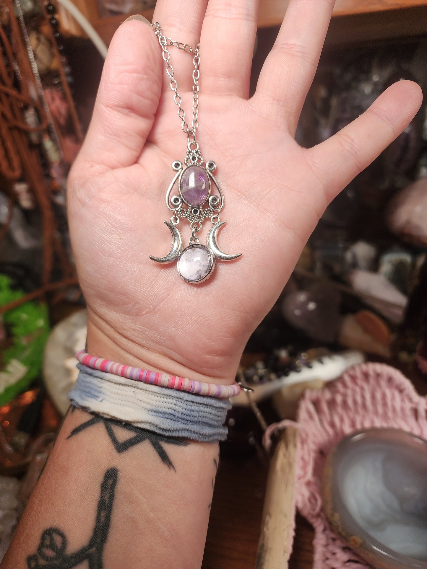 Amethyst Triple Moon Necklace