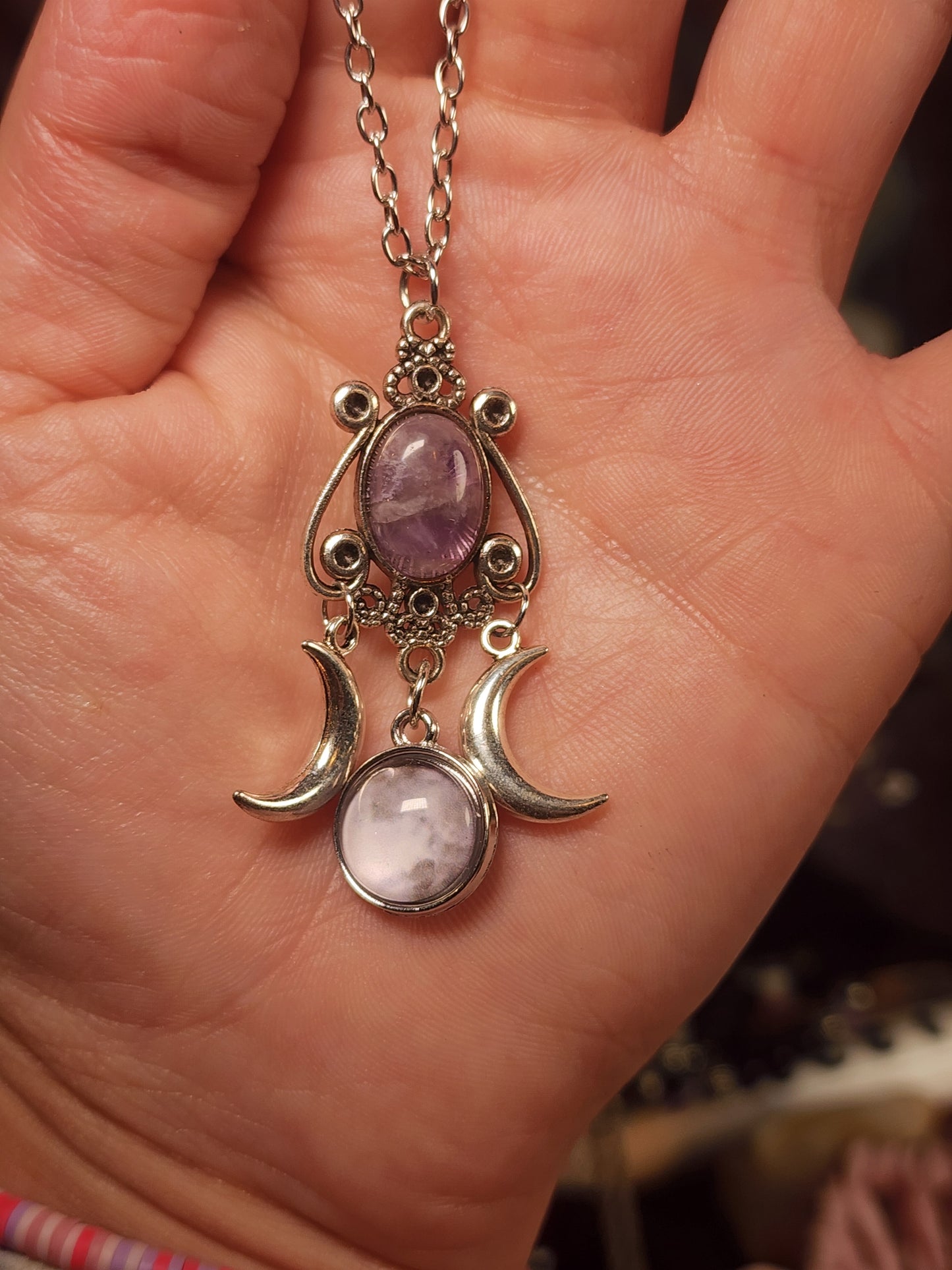 Amethyst Triple Moon Necklace