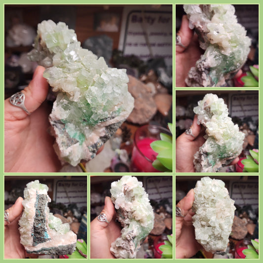 Green Apophylite Large Cluster with Peach Stillbite