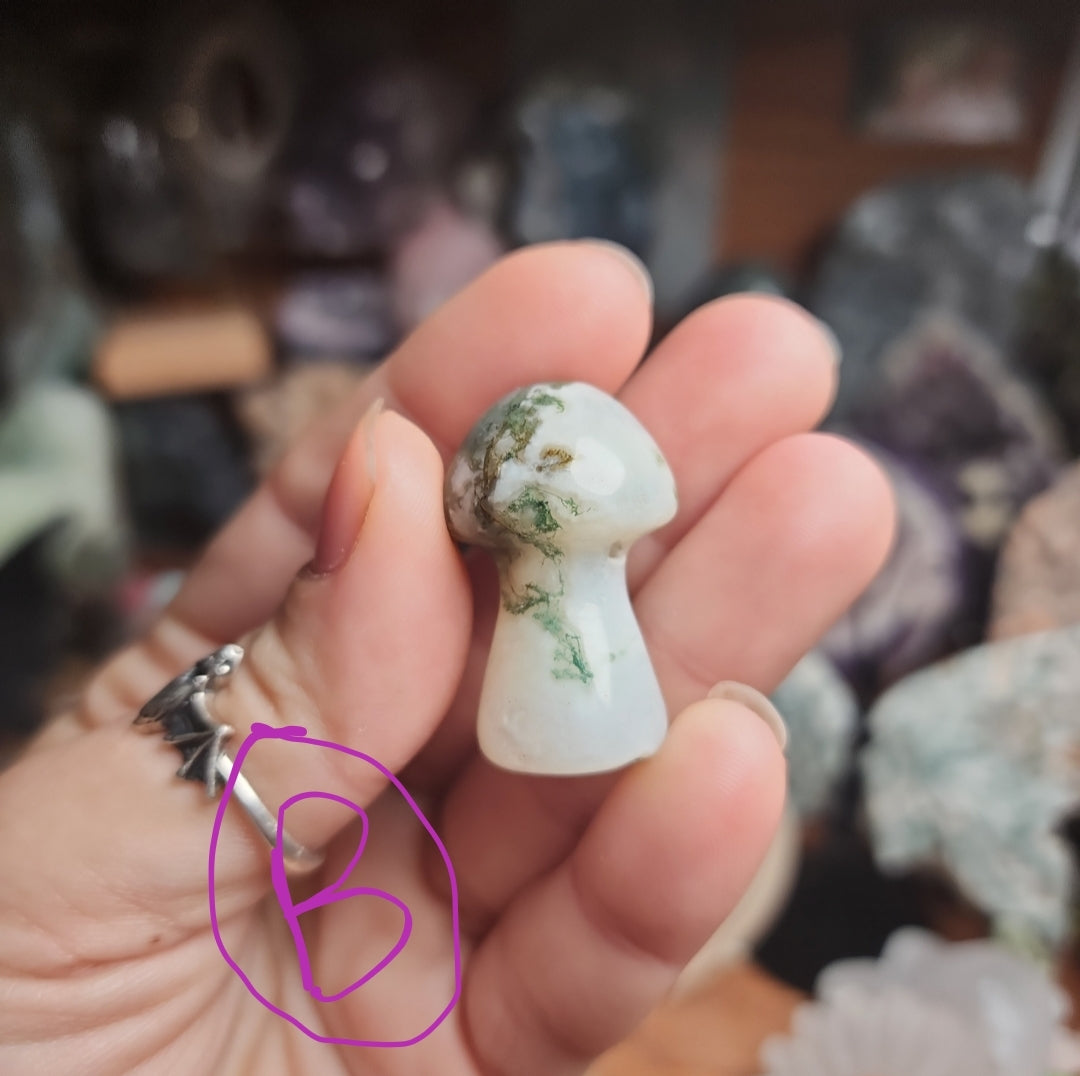 Druzy Moss Agate Mushroom- u choose