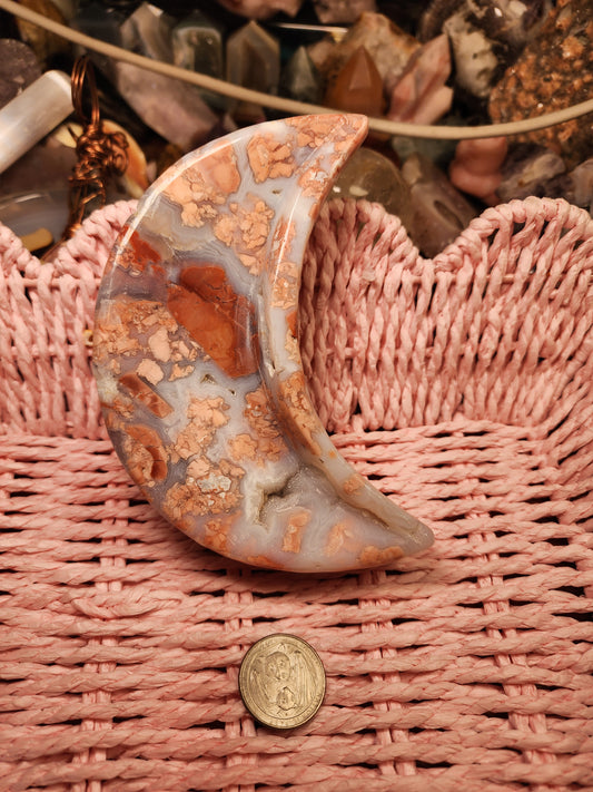 Cotton Candy Agate Druzy Moon Bowl Dish