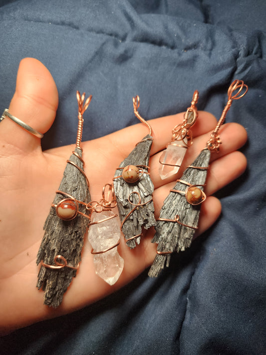 Black Kyanite & Mookite Witches Broom Pendants