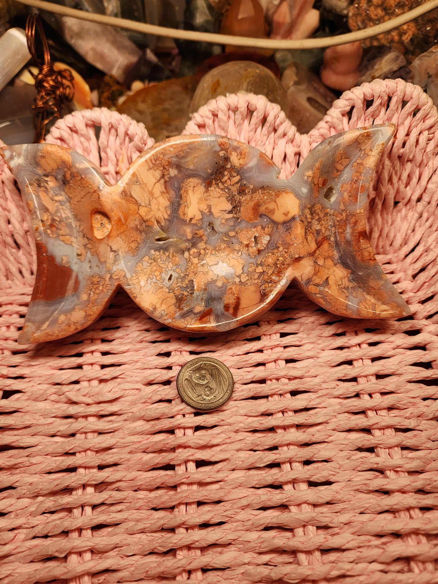 Cotton Candy Agate Triple Moon Bowl Dish