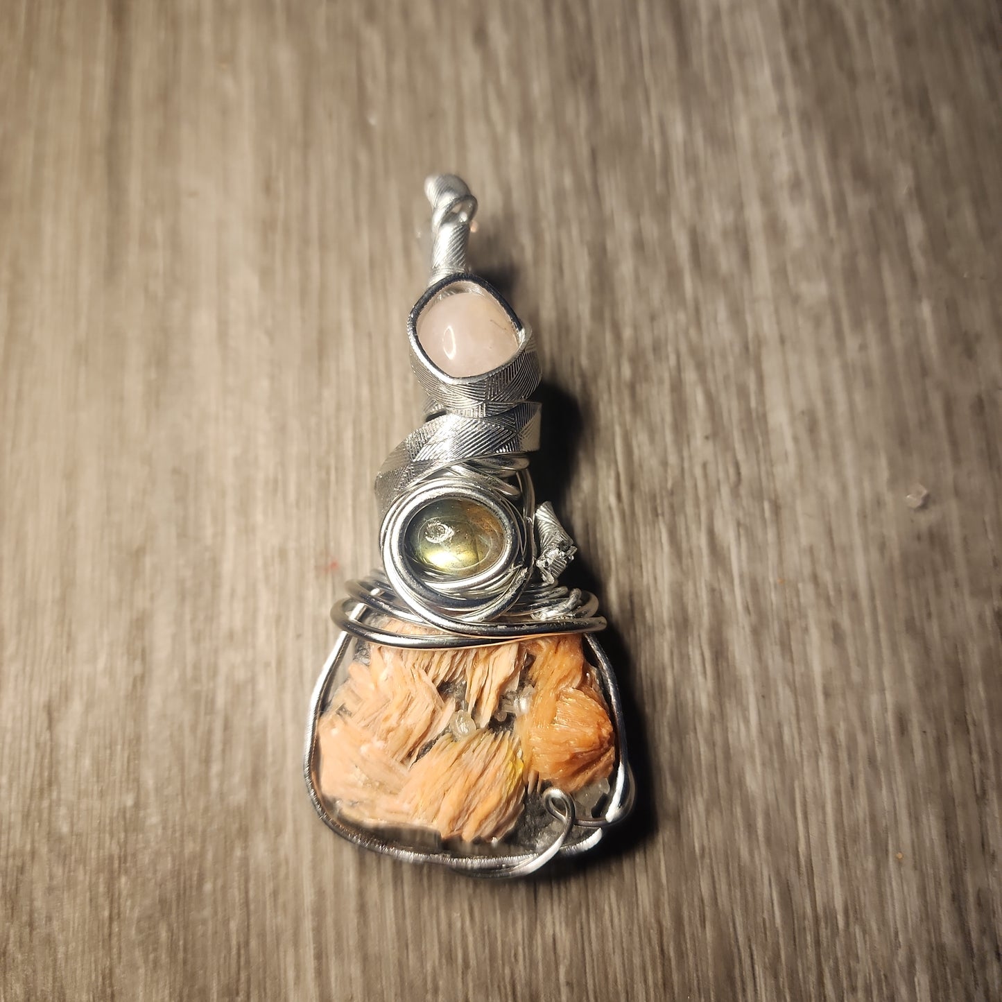 Barite, cerrusite and galena necklace with flashy lab and rose quartz!!