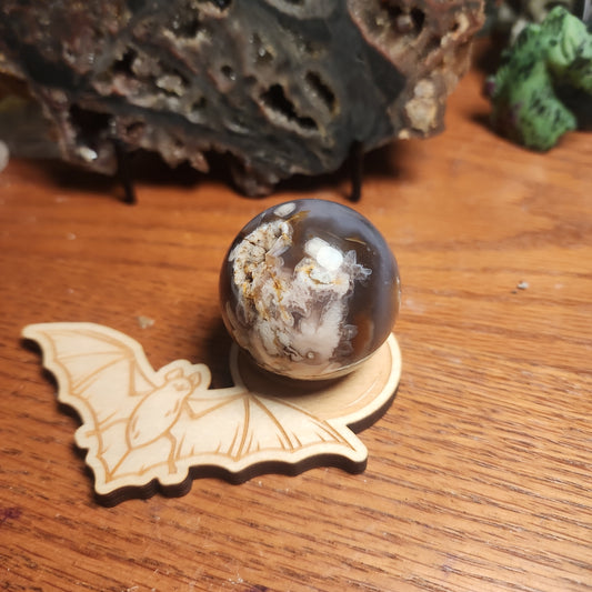 Black Flower agate sphere with druzy