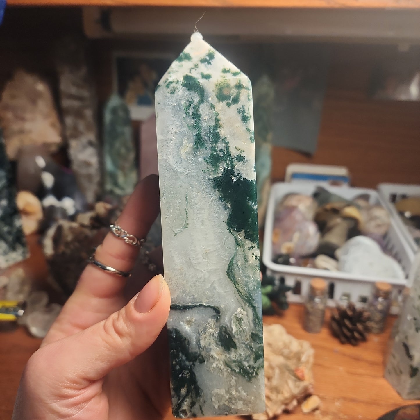 Large moss agate tower