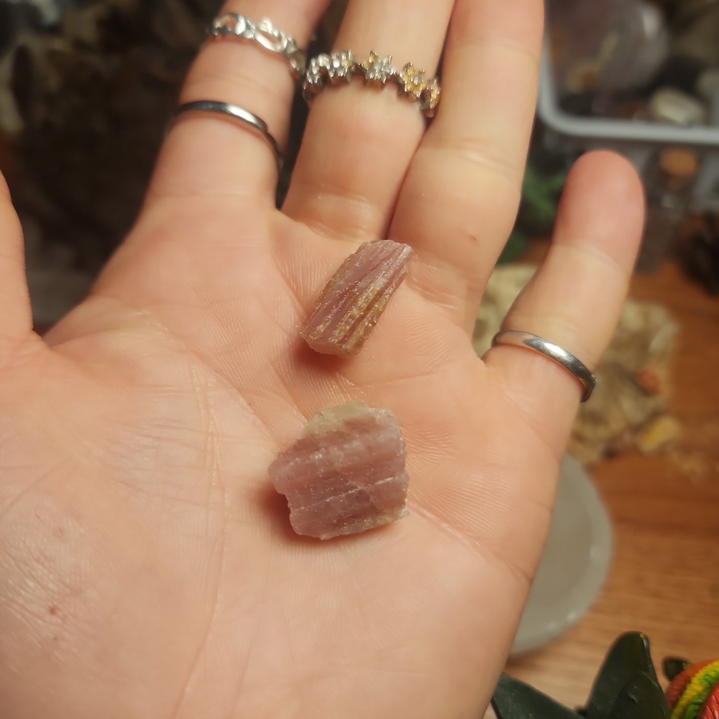 Raw Pink/Green Tourmaline crystals