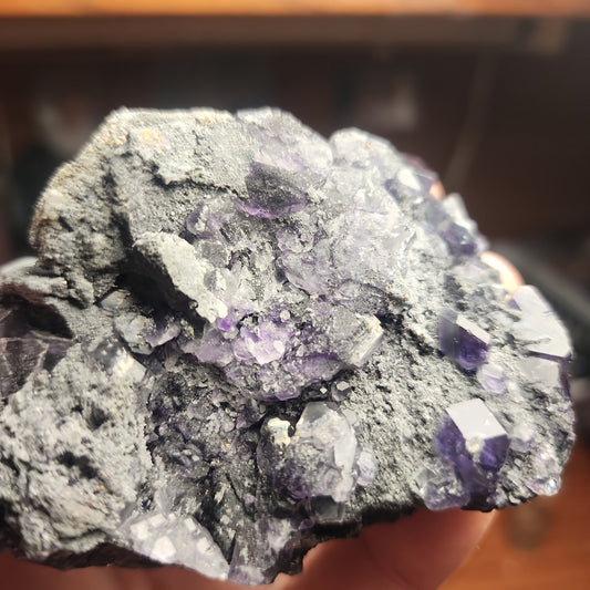 Black Sphalerite with purple Fluorite