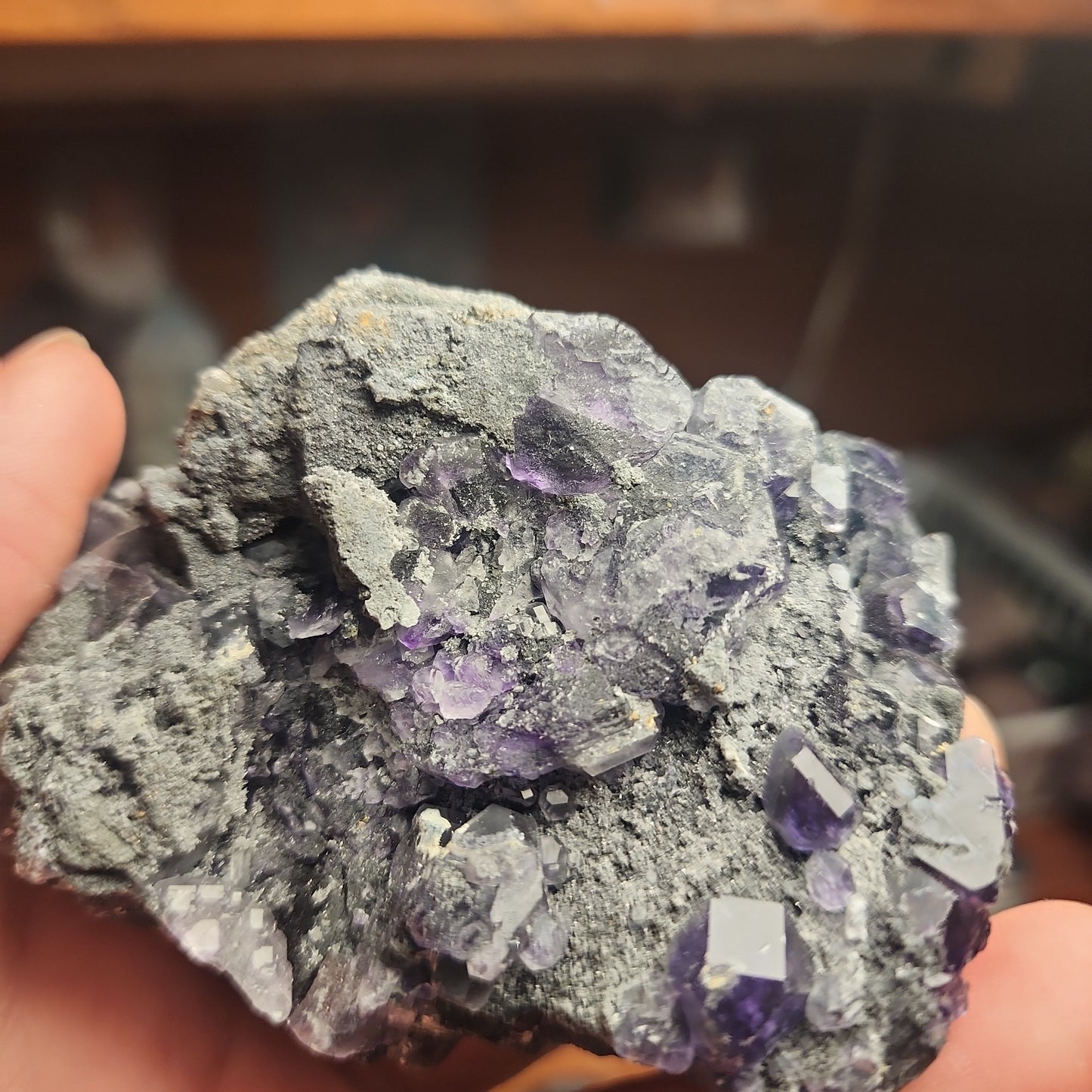 Black Sphalerite with purple Fluorite