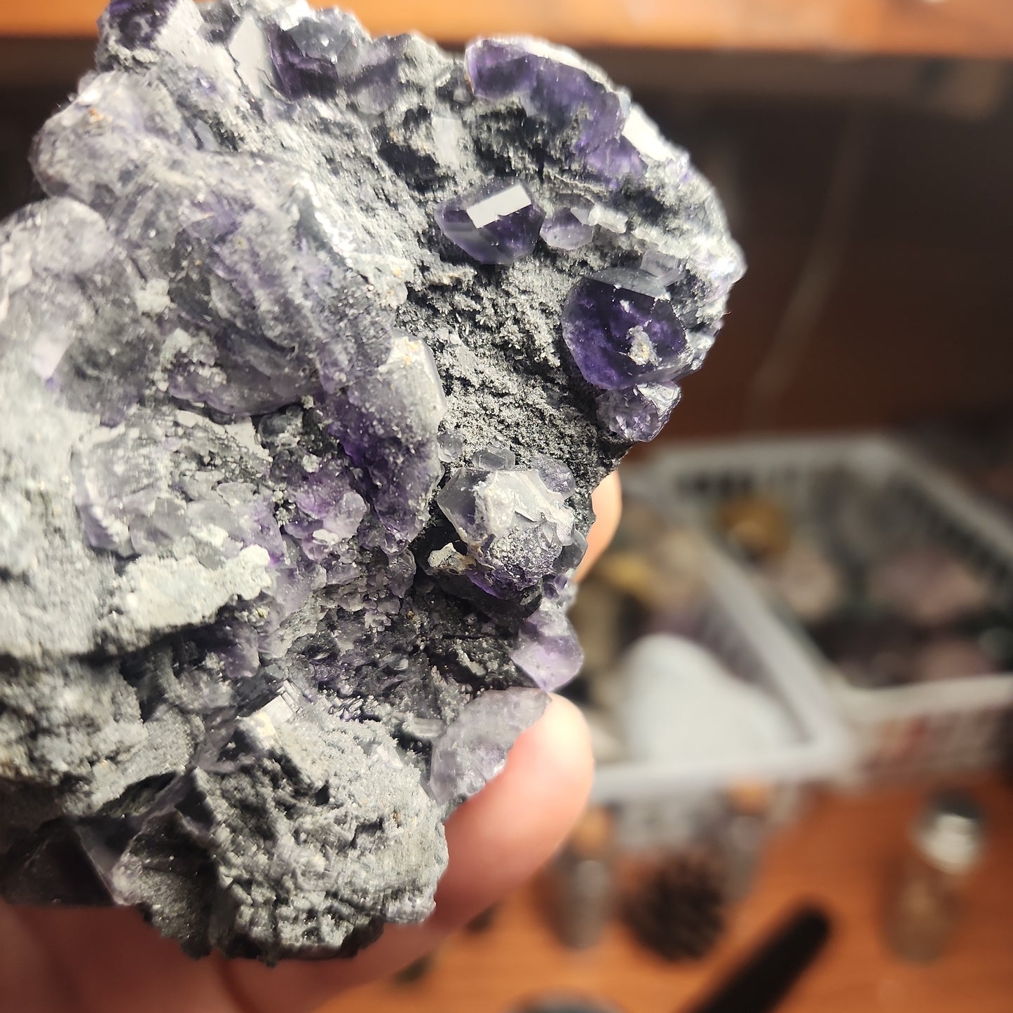 Black Sphalerite with purple Fluorite