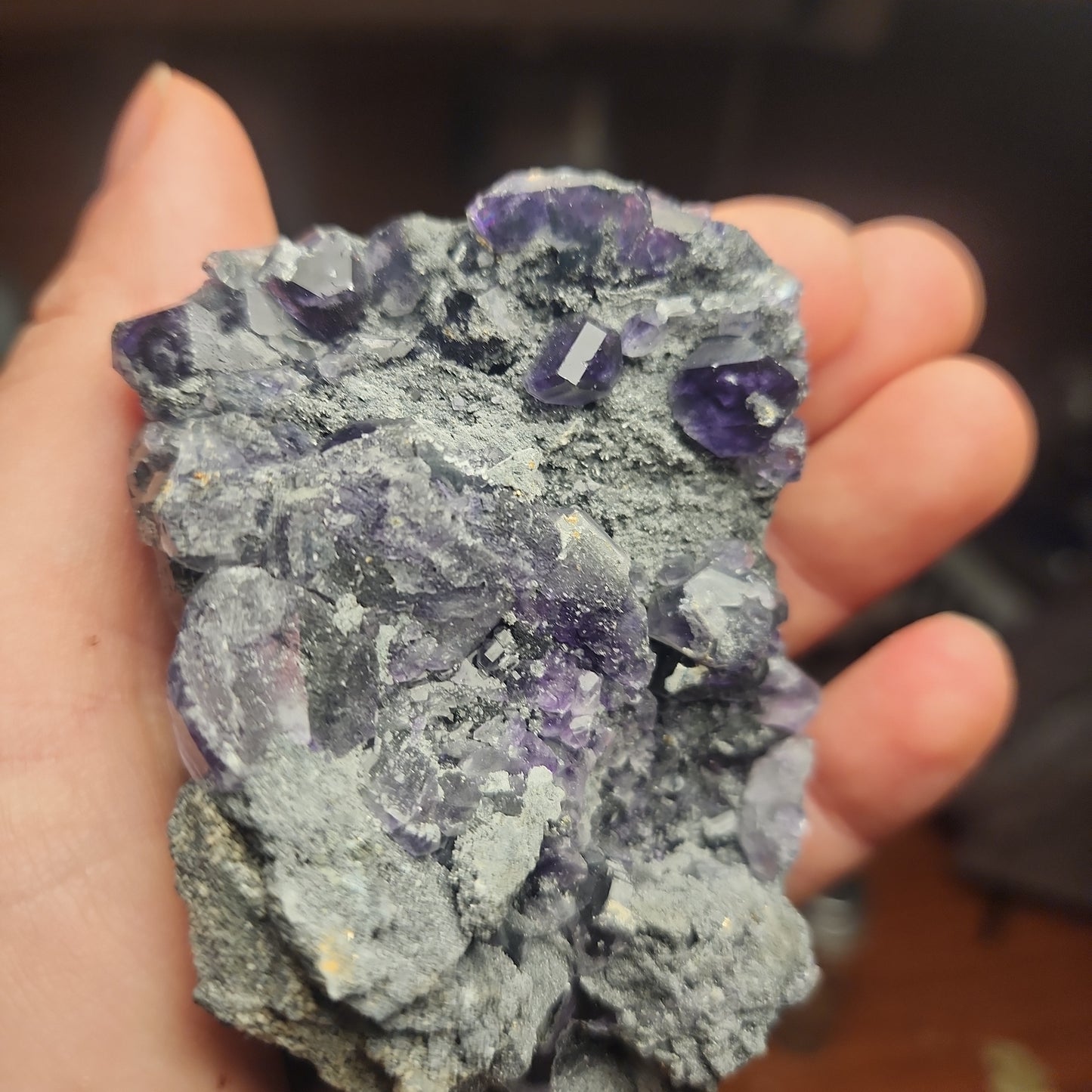 Black Sphalerite with purple Fluorite