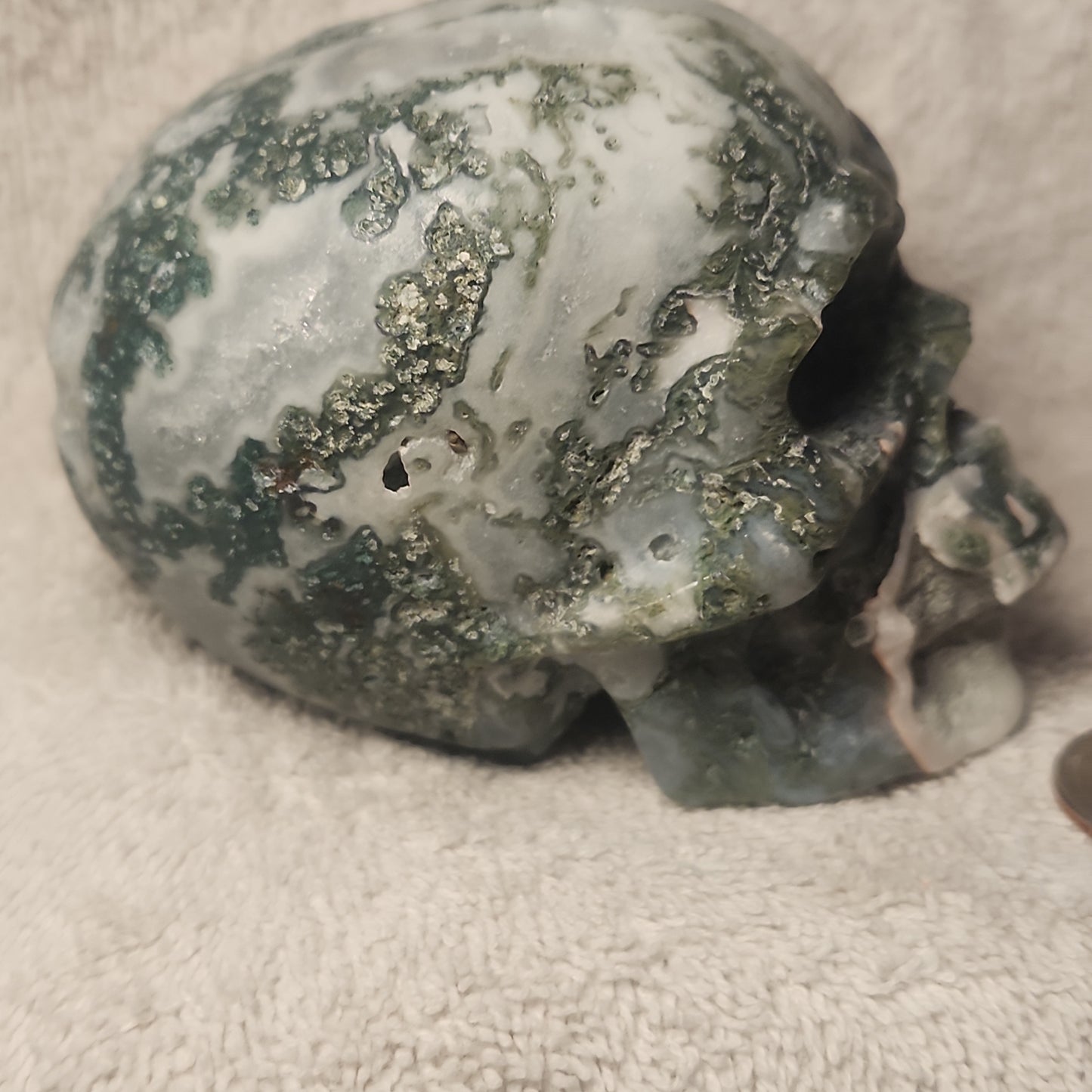 Large Moss Agate Druzy Skull