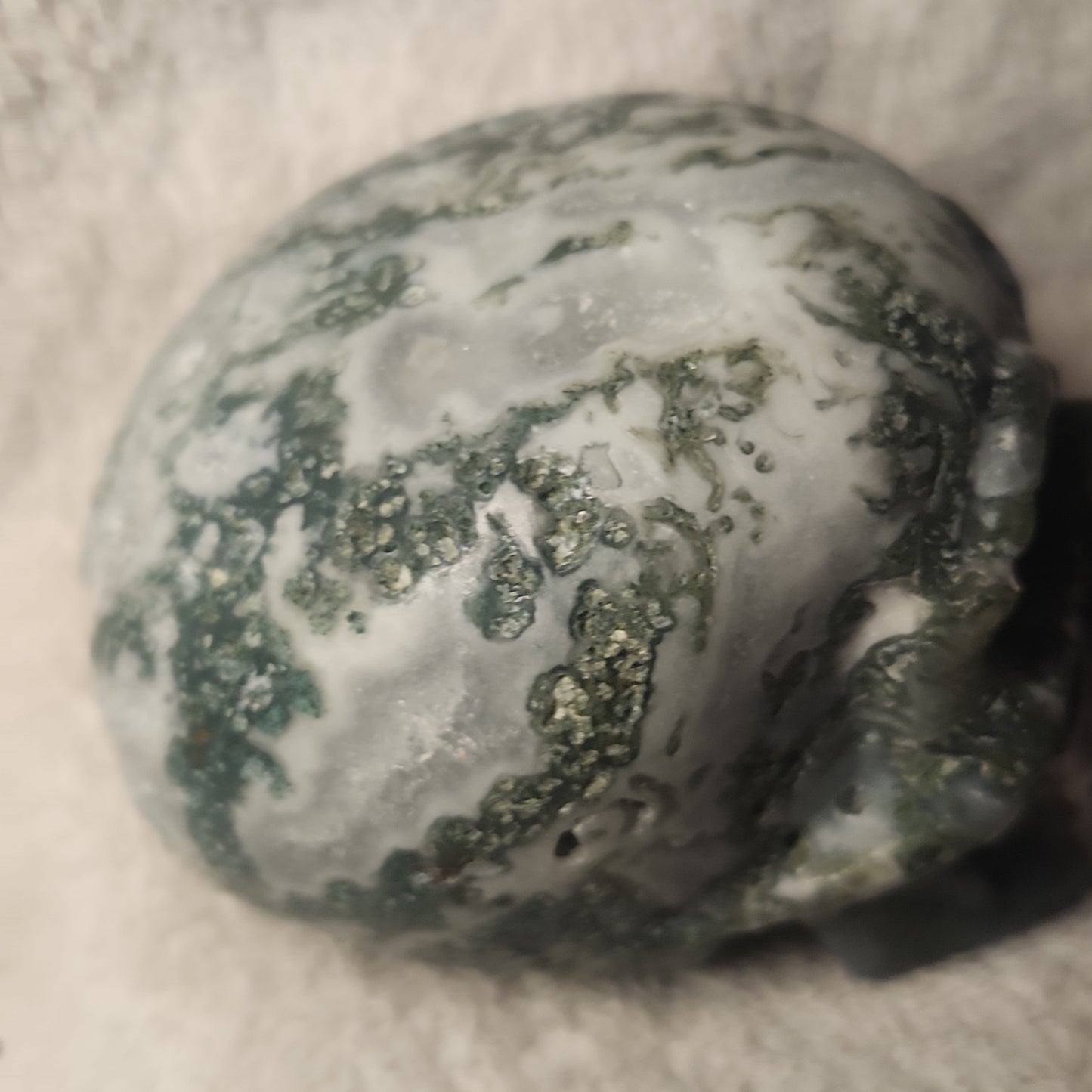 Large Moss Agate Druzy Skull