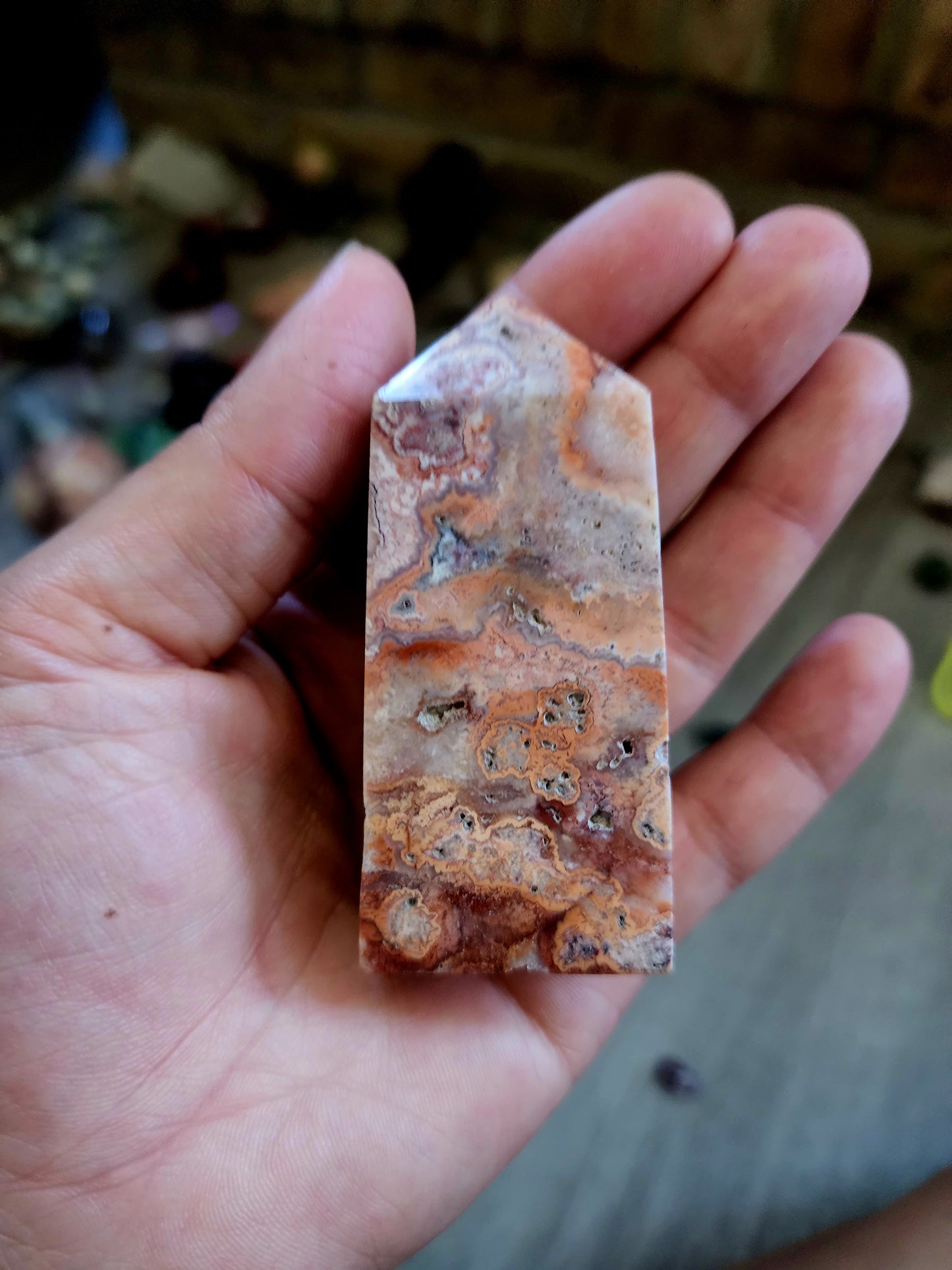 Pink crazy lace agate tower