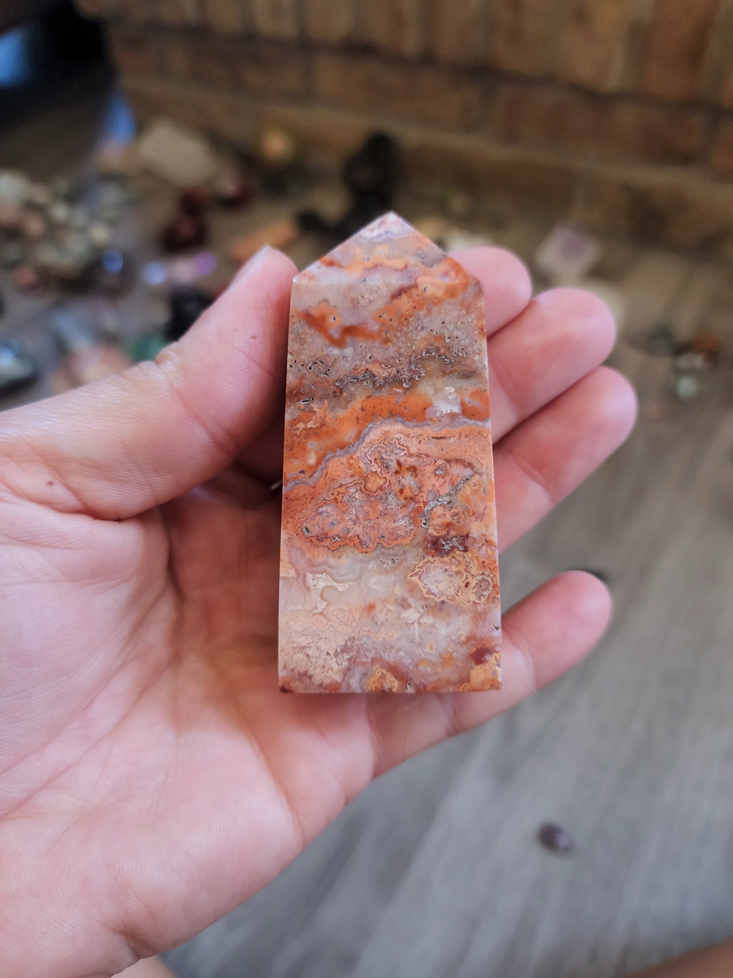 Pink crazy lace agate tower