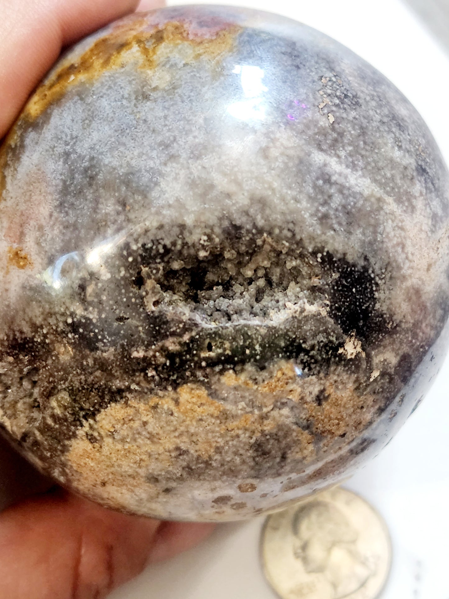 Large druzy ocean jasper sphere