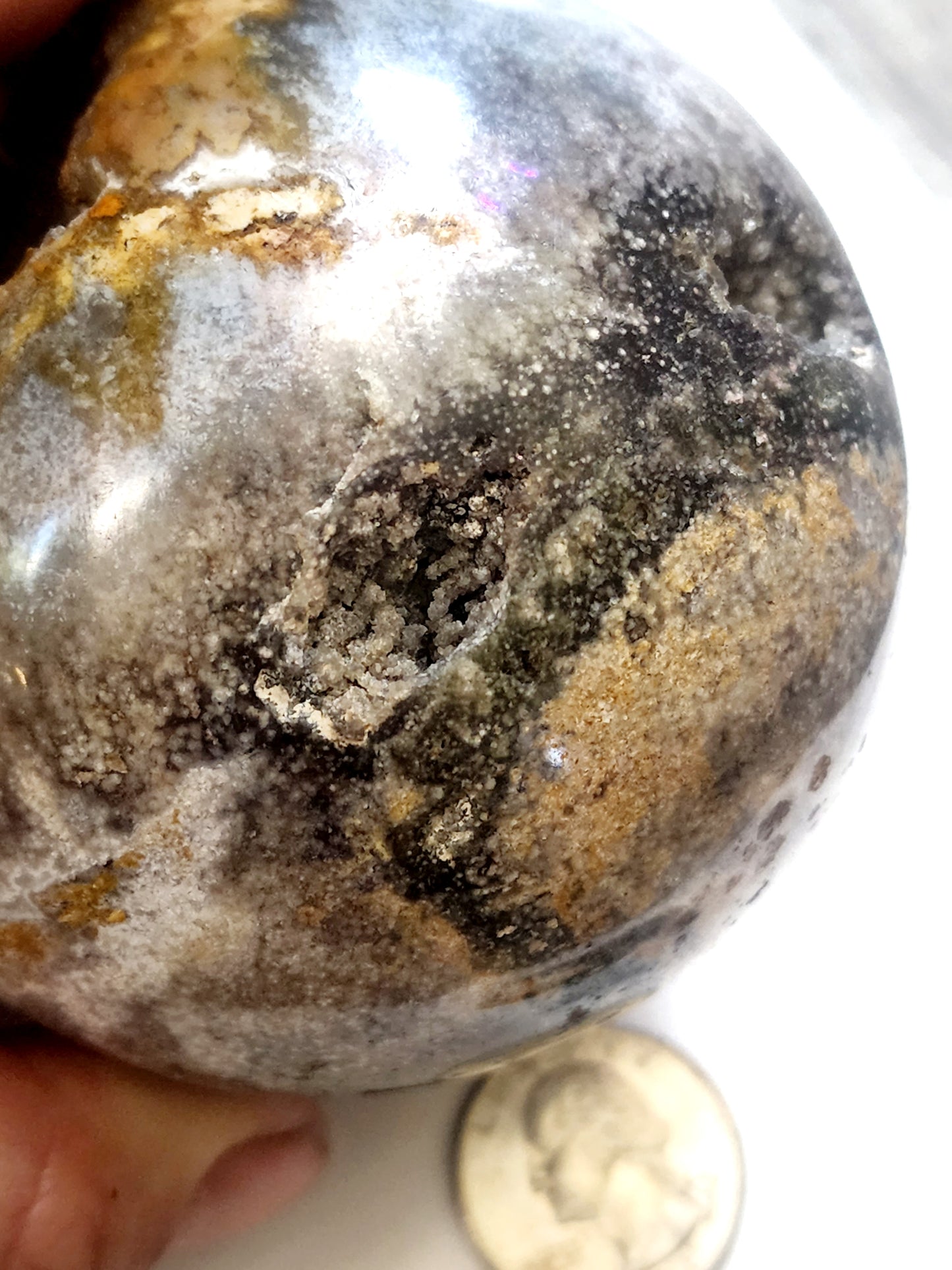 Large druzy ocean jasper sphere