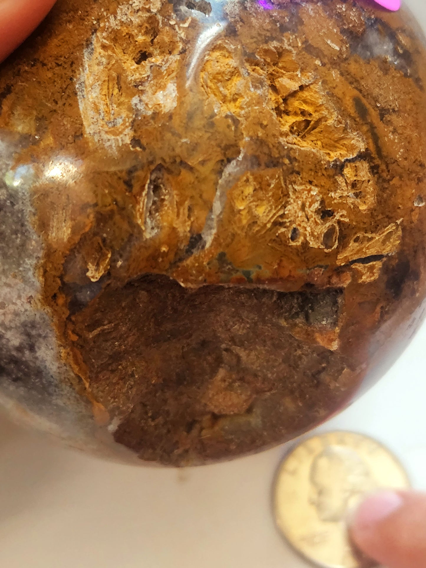 Large druzy ocean jasper sphere