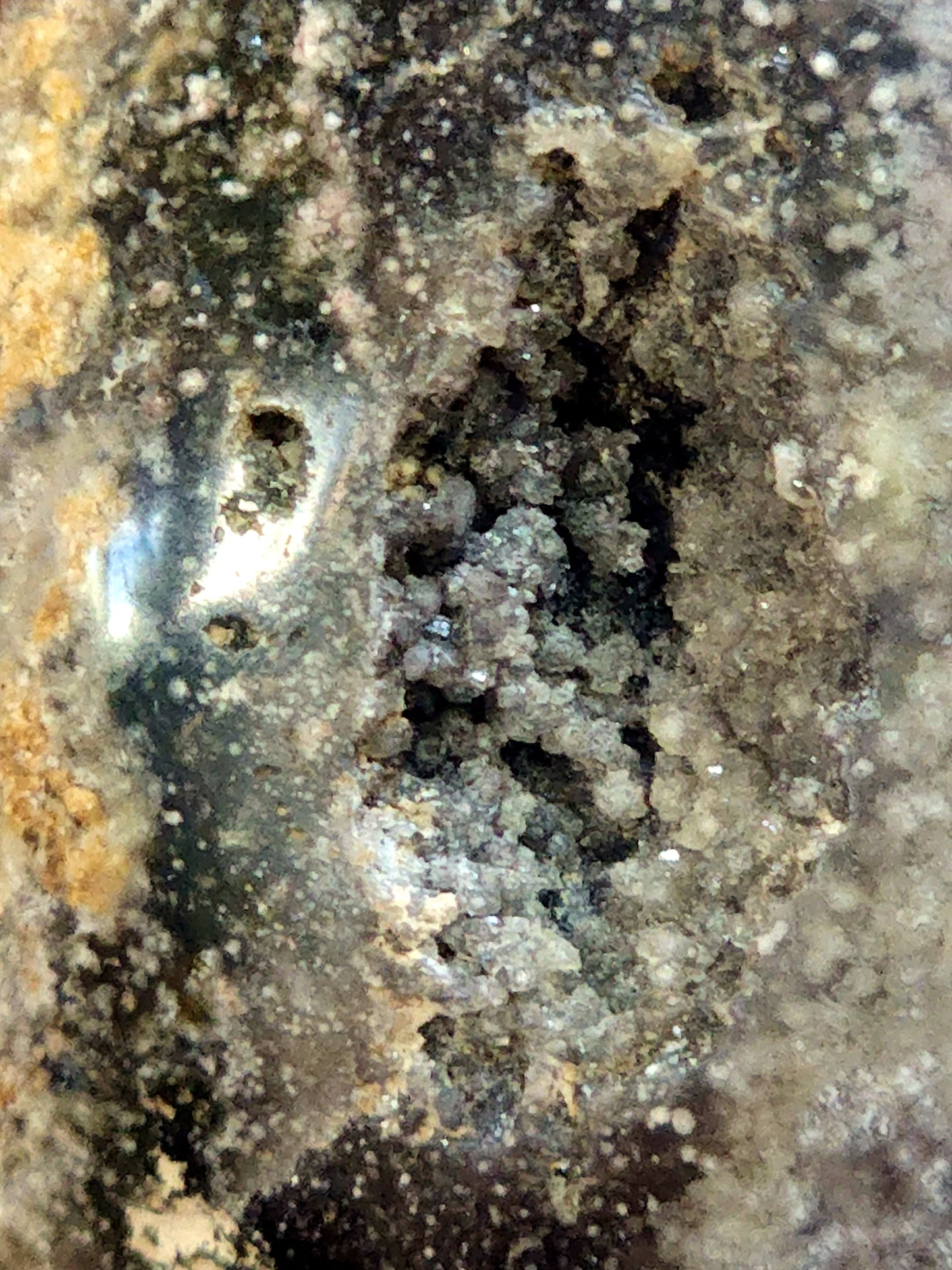 Large druzy ocean jasper sphere