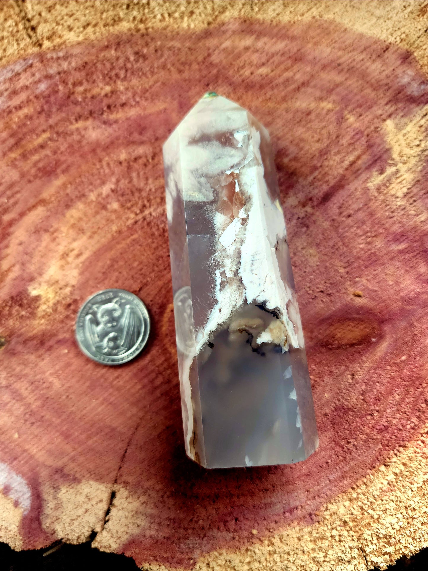 Flower agate and pink amethyst tower