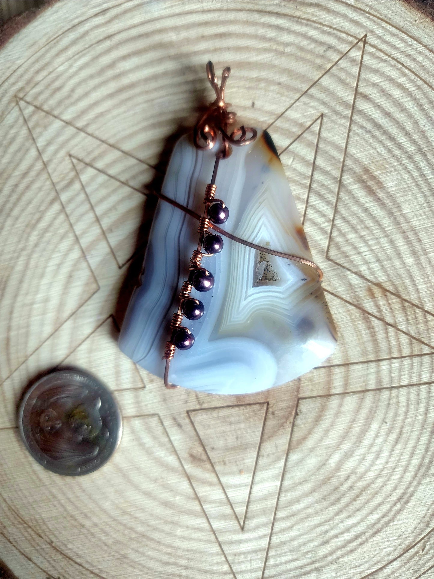 Banded agate druzy pendant