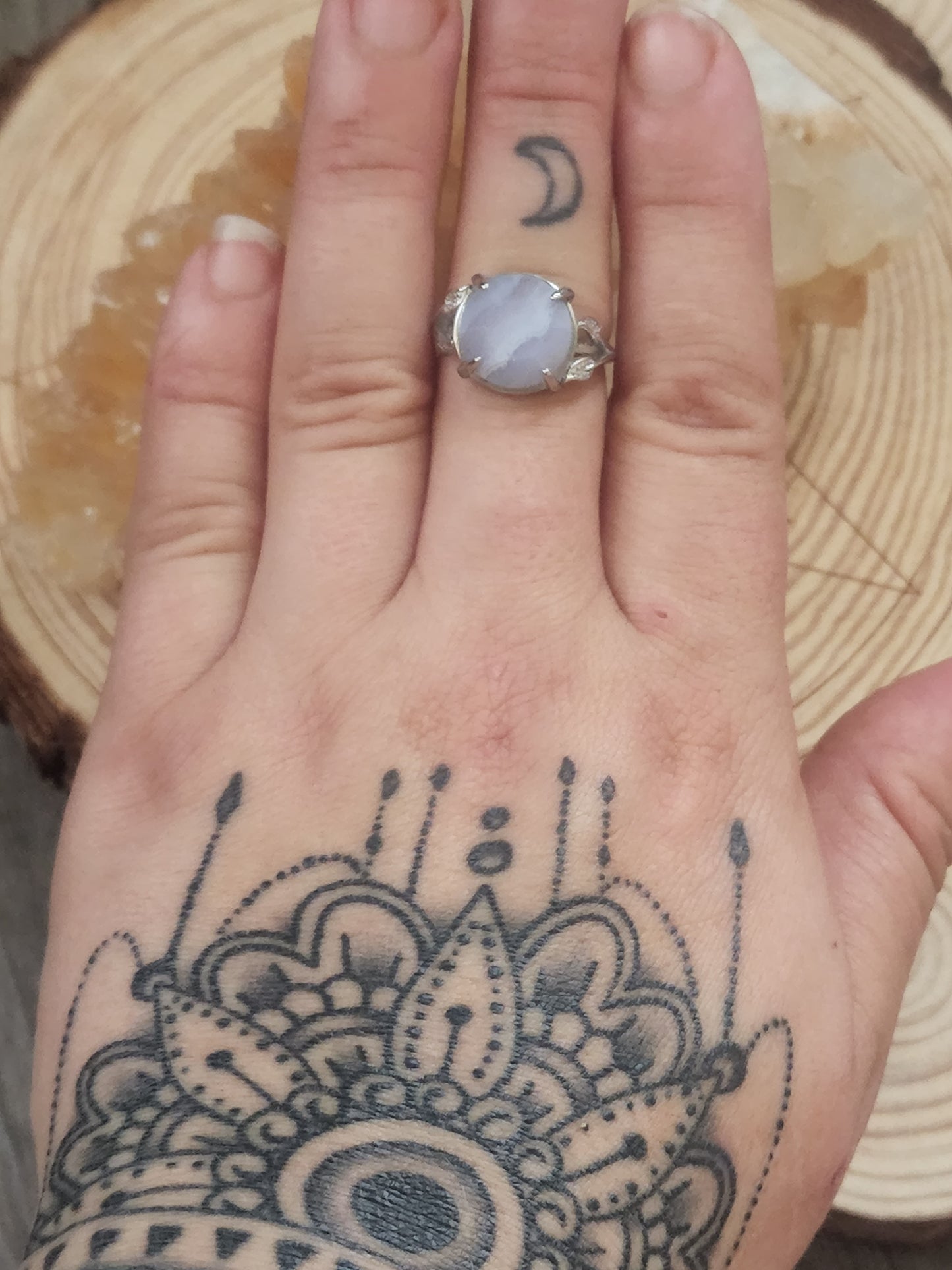 Blue lace agate adjustable ring