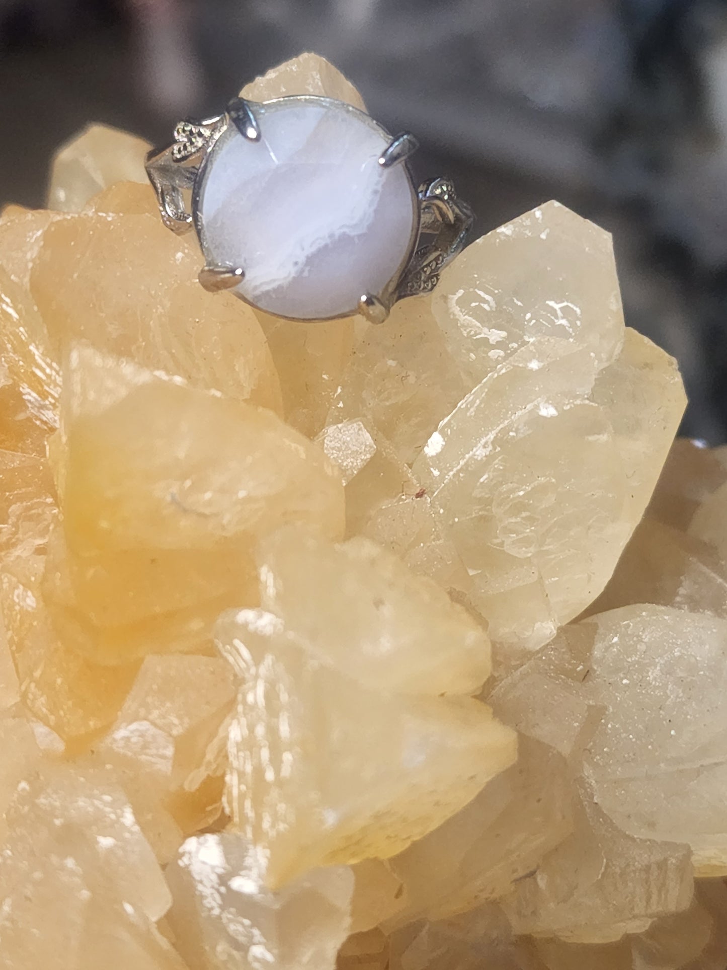 Blue lace agate adjustable ring