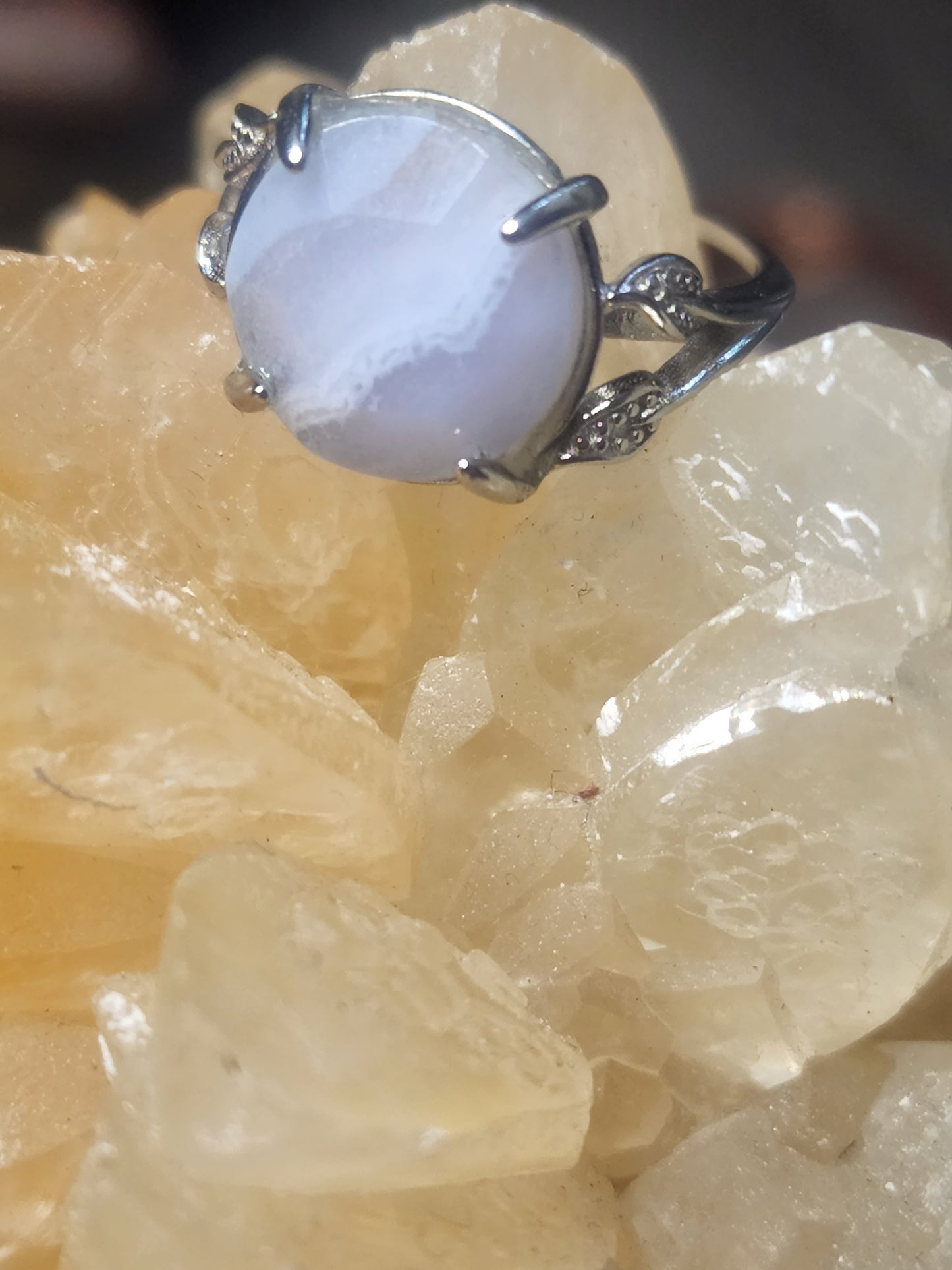 Blue lace agate adjustable ring