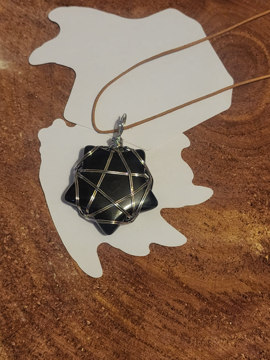 Pentagram obsidian star necklace