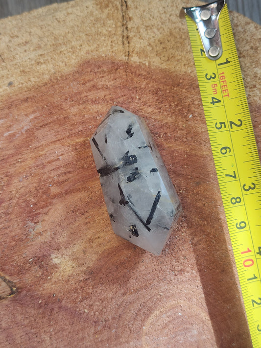 Black tourmaline in quartz double terminated point