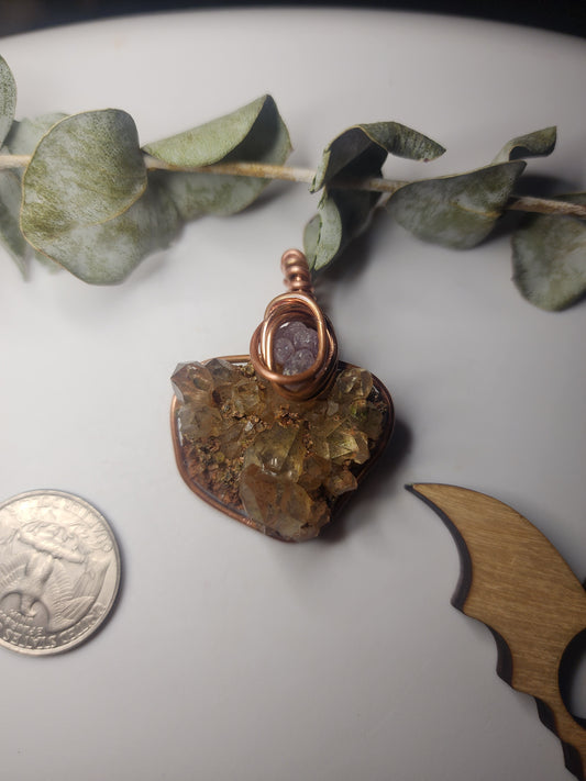 Quartz with hematite and grape agate necklace