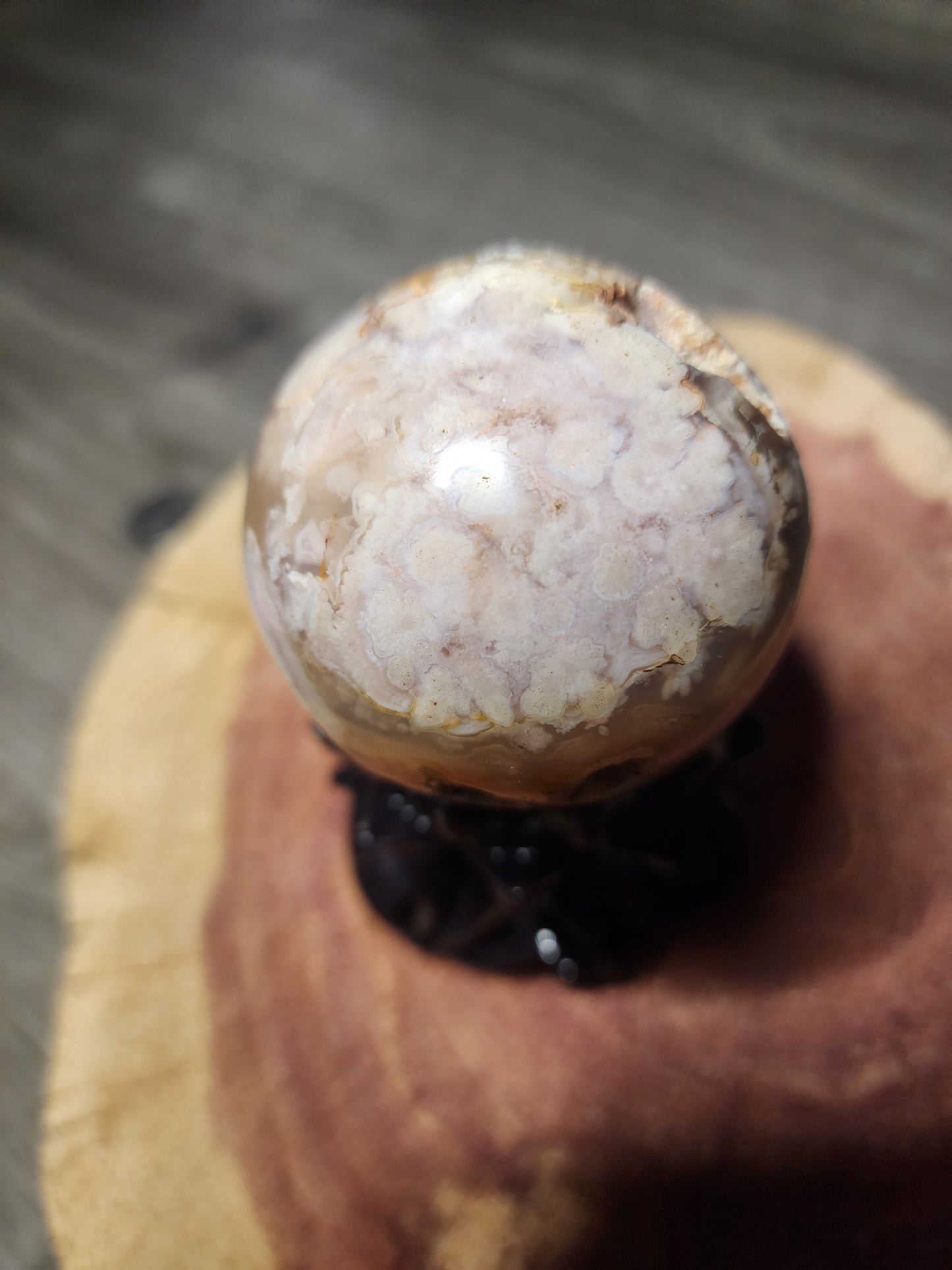 Druzy filled flower agate sphere