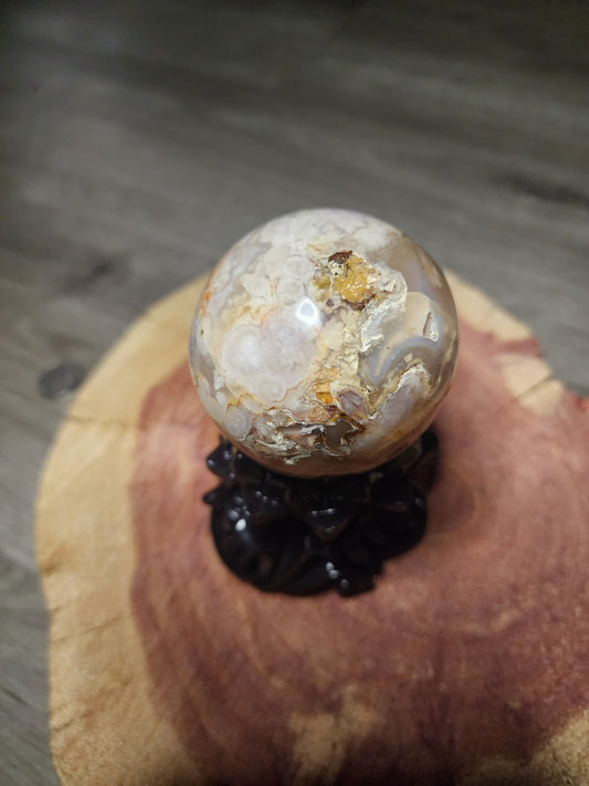 Druzy filled flower agate sphere