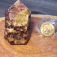 Lepidolite with smokey quartz tower