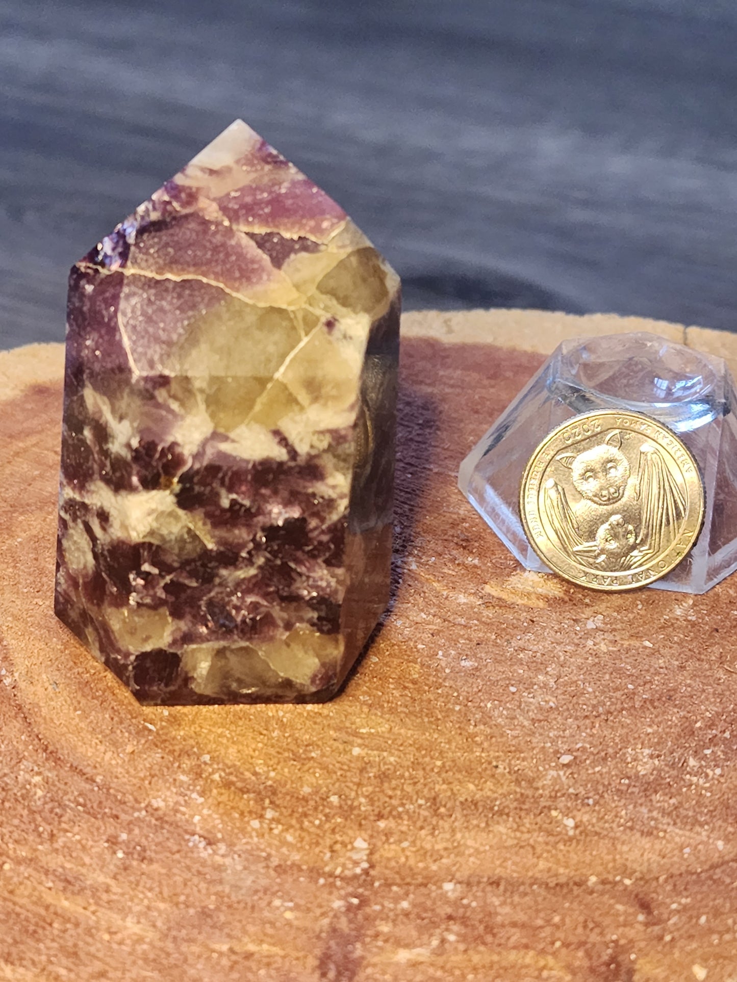 Lepidolite with smokey quartz tower