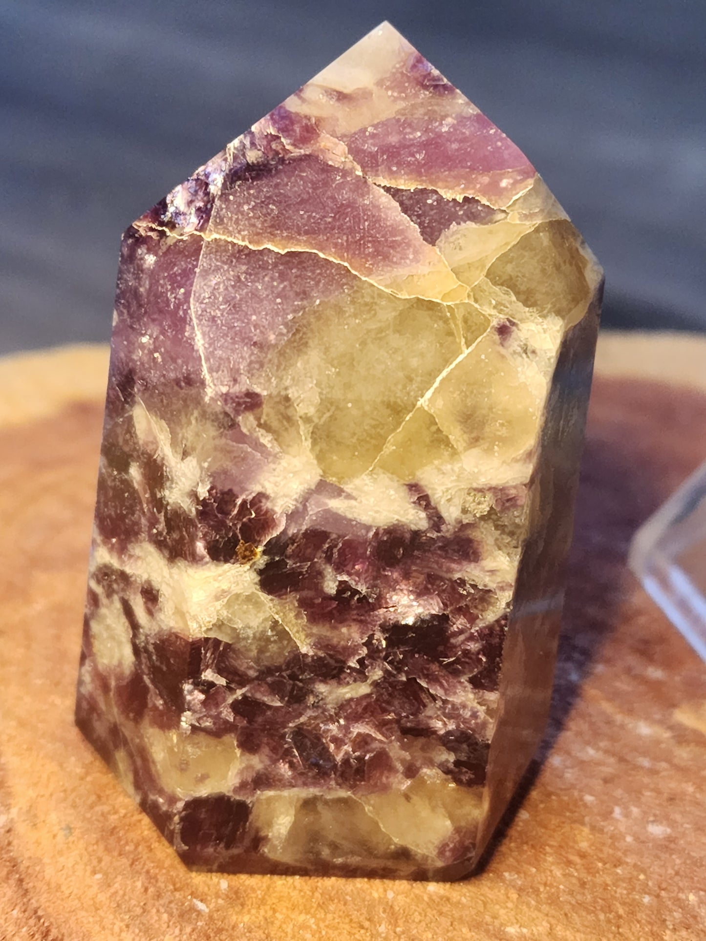 Lepidolite with smokey quartz tower